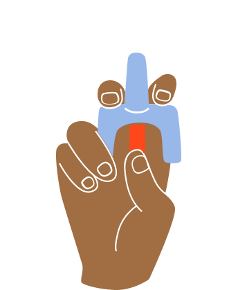 Illustration of hand demonstration how to hold naloxone.