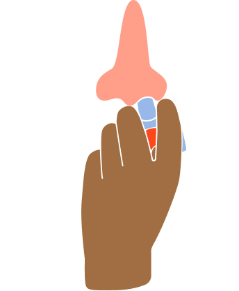 Illustration of naloxone spray being used.