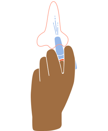 Illustration of naloxone spray in nose.