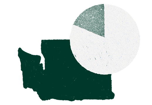 Illustration of Washington state and pie chart.