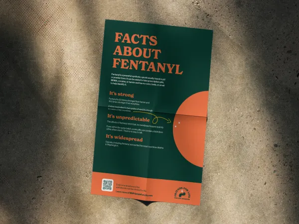 Image of a poster on a dark background with the text, Facts about Fentanyl