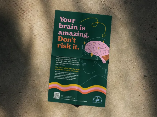 Poster with an image of a brain and information about prevention