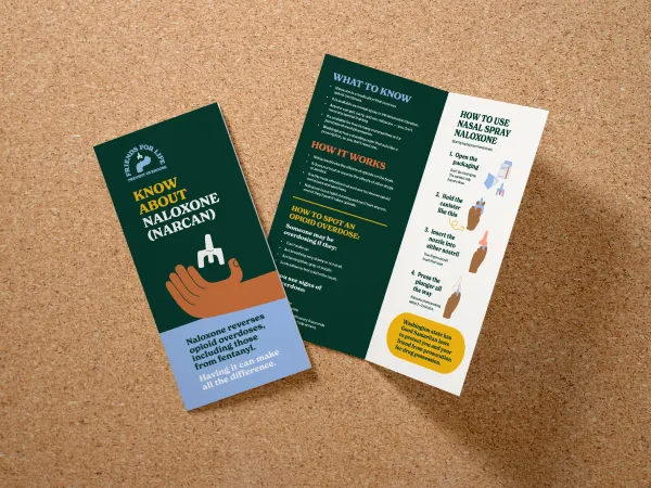 4x9 bifold brochure with a hand holding naloxone