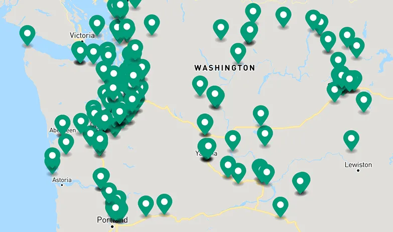Map illustration of Washington state with drop points.